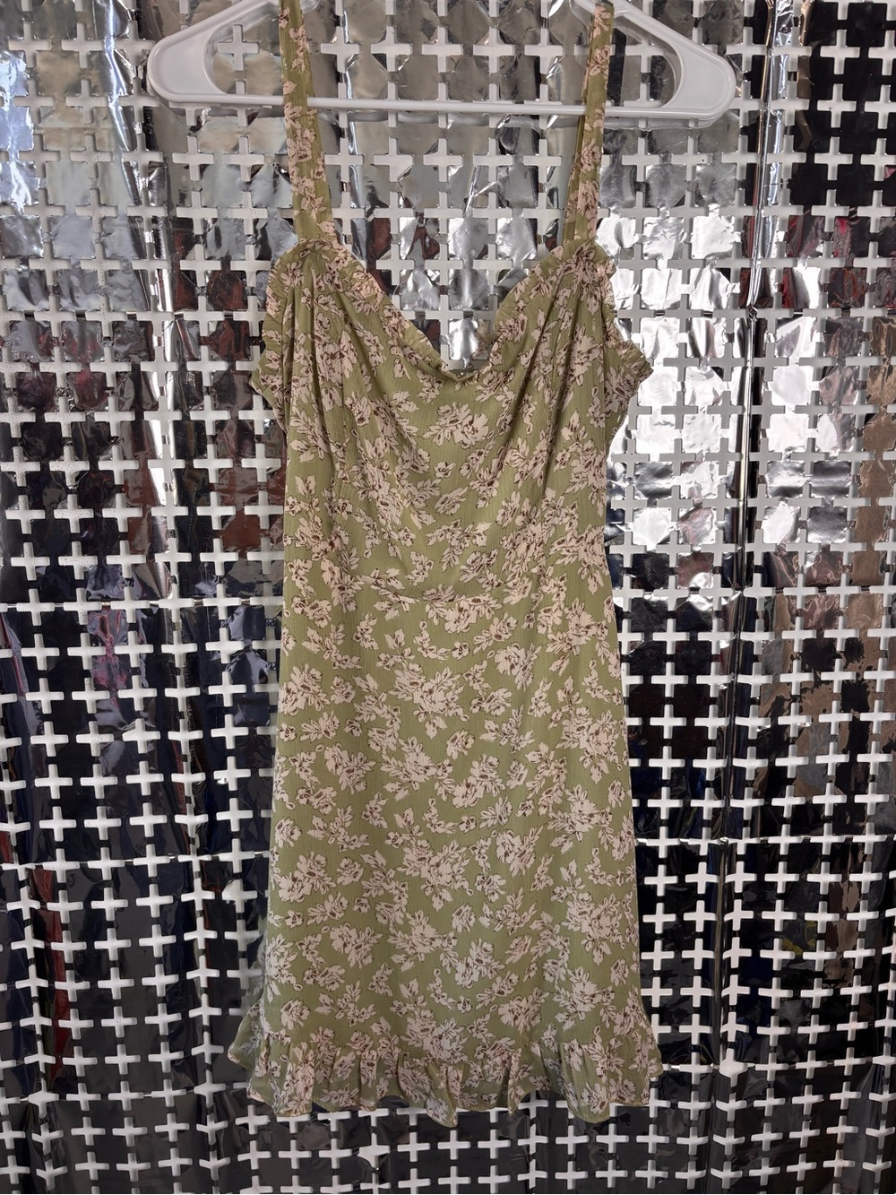 Lush Olive Green Floral Slip Dress with Cream Print